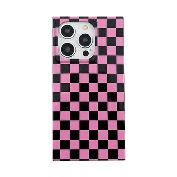 Qfdian Fashion Pink Black Plaid Shockproof Back Cover Case For iPhone 15 Pro Max 16 13 14